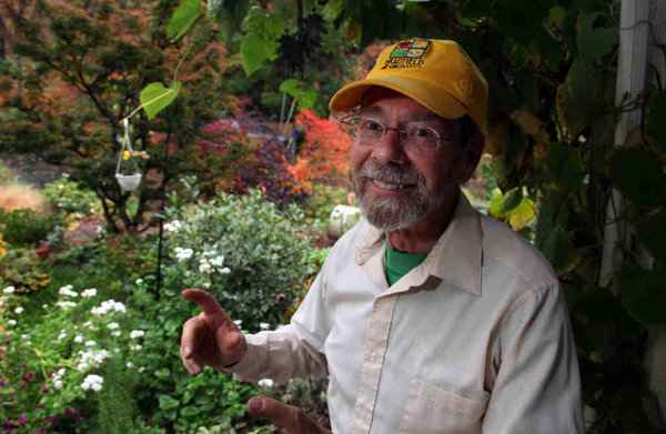 Rick Ray in his garden in Marple Township, where ground covers galore grow on 2 1/2 acres.